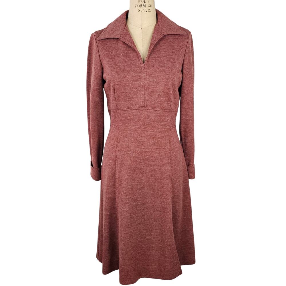 Dress VTG doubleknit maroon daydress tailored preppy That Girl dagger collar 12